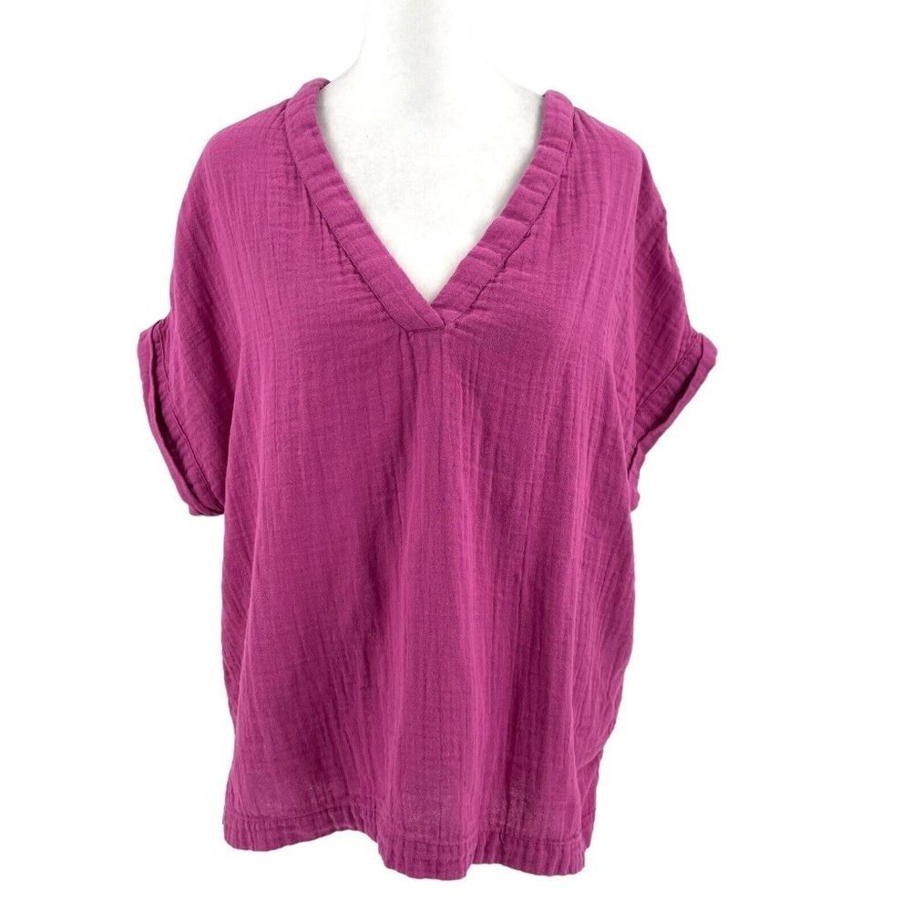 PACT Organic Cotton Gauze V-Neck Lightweight Blouse Top Pink size Medium/Large